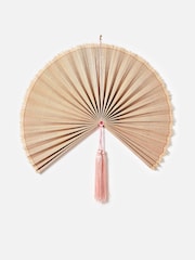 Oliver Bonas Pink Bamboo Fan Tassel Hanging Wall Decor - Image 2 of 4