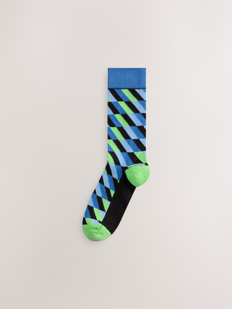 Bright Blue/Green/Red Geo - 圖案襪子 5 雙裝 - 圖片 2/8