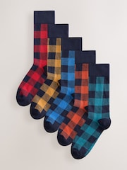 Blue/Red/Green Check Pattern Socks 5 Pack - Image 1 of 8