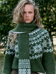 Green Fair Isle Long Knitted Scarf - Image 1 of 6