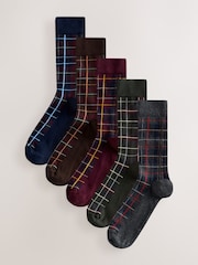 Rich Red/ Blue Check Pattern Socks 5 Pack - Image 1 of 8