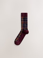 Rich Red/ Blue Check Pattern Socks 5 Pack - Image 4 of 8