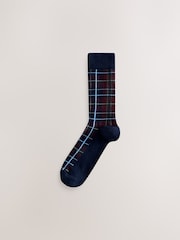 Rich Red/ Blue Check Pattern Socks 5 Pack - Image 6 of 8