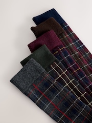Rich Red/ Blue Check Pattern Socks 5 Pack - Image 7 of 8