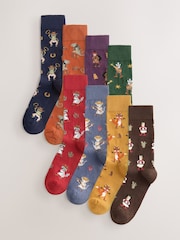 Blue/Red/Orange Cowboy Animals Fun Embroidered Socks 8 Pack - Image 1 of 11