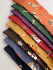 Blue/Red/Orange Cowboy Animals Fun Embroidered Socks 8 Pack - Image 10 of 11