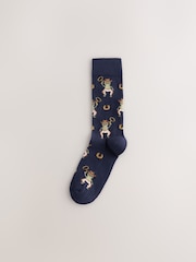 Blue/Red/Orange Cowboy Animals Fun Embroidered Socks 8 Pack - Image 2 of 11