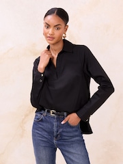 Noir - Lipsy V-Neck Poplin Shirt - Image 1 de 4
