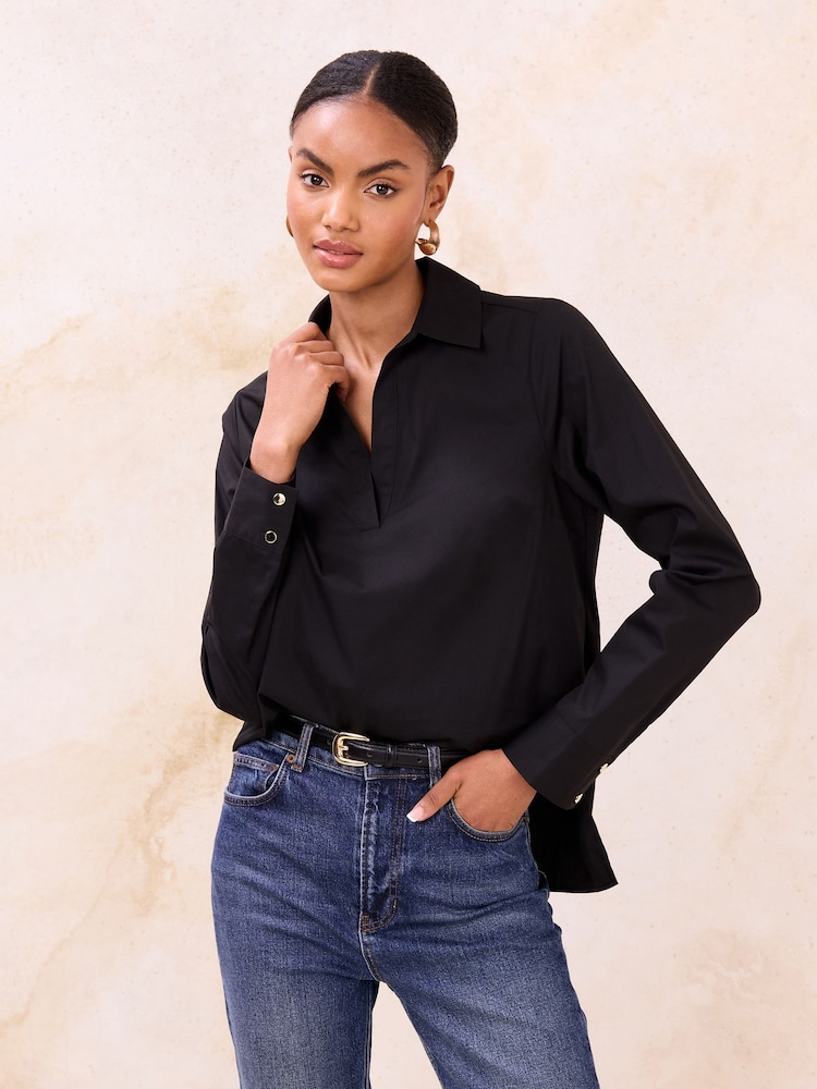 Noir - Lipsy V-Neck Poplin Shirt - Image 1 de 4