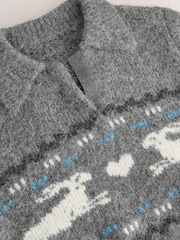 Gray - Knitted Bunny Jumper - Larawan 6 ng 7