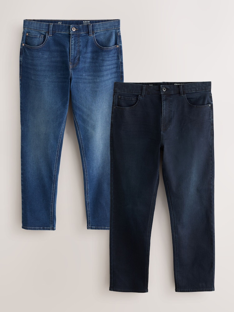 Ink & Mid Blue - Düz Fit - Əsas Stretch cins 2 Paketi - 6şəkildən 1 şəkil