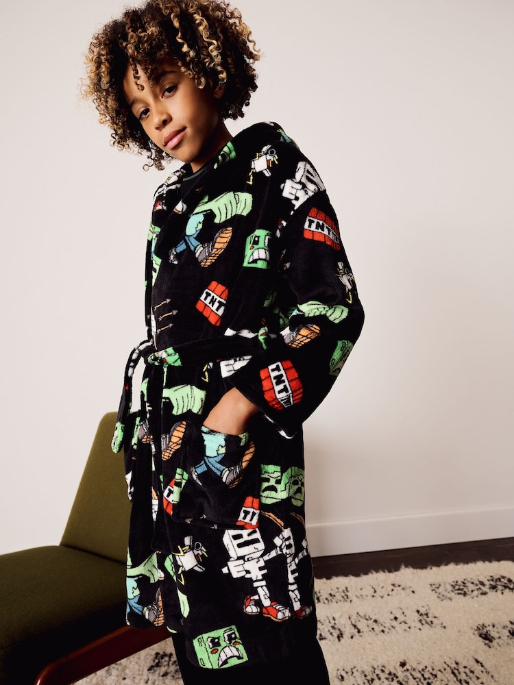 Black Minecraft Fleece Robe (5-16yrs) - Image 1 of 3