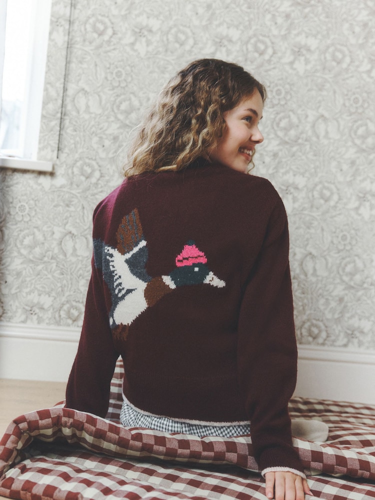 Burgundy Red Duck Cardigan - Image 1 of 4