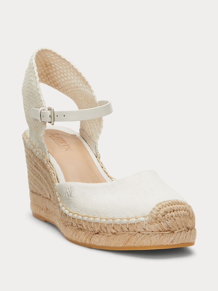 Lauren Ralph Lauren White Contrast Wedge Espadrille Sandals - Image 2 of 4
