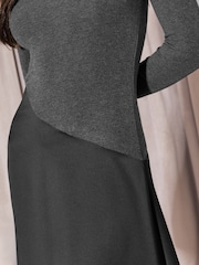 Lipsy Grey Cosy High Neck 2 In 1 Satin Dropped Asym Waist Midi Dress - Image 6 of 6