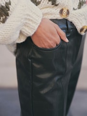 Khaki Green Croc Texture Faux Leather Wide Leg Trousers - Image 3 of 7