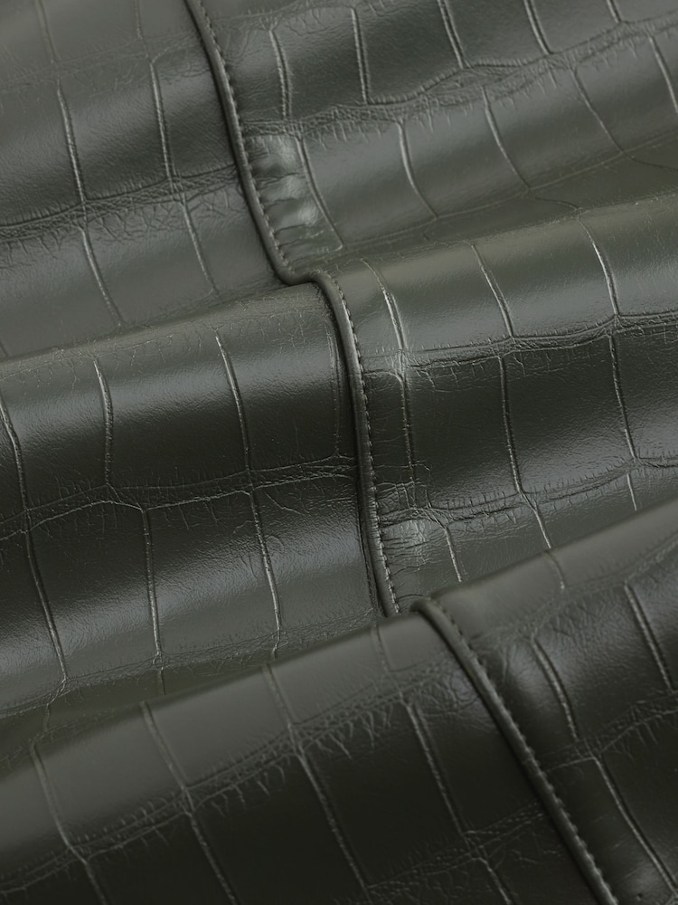Khaki Green Croc Texture Faux Leather Wide Leg Trousers - Image 7 of 7 Khaki Green Croc Texture Faux Leather Wide Leg Trousers - Image 7 of 7