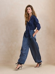 Navy Metallic Balloon Leg Trousers - Image 3 of 8