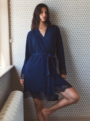 Navy Lace Detail Ribbed Lightweight Dressing Gown - Image 2 of 5