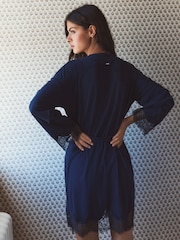 Navy Lace Detail Ribbed Lightweight Dressing Gown - Image 3 of 5