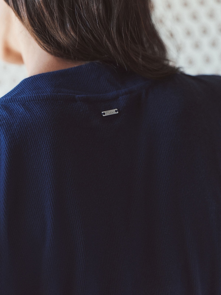 Navy Lace Detail Ribbed Lightweight Dressing Gown - Image 5 of 5