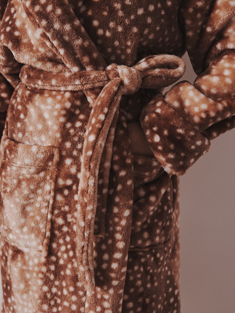 Rust Brown Deer Print Snow Dressing Gown - Image 6 of 6 Rust Brown Deer Print Snow Dressing Gown - Image 6 of 6