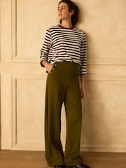 Olive Green Ponte Wide Leg Trousers With Button Detailing - Image 1 of 8