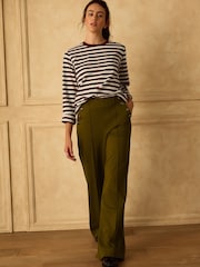 Olive Green Ponte Wide Leg Trousers With Button Detailing - Image 2 of 8