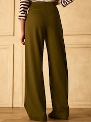 Olive Green Ponte Wide Leg Trousers With Button Detailing - Image 4 of 8