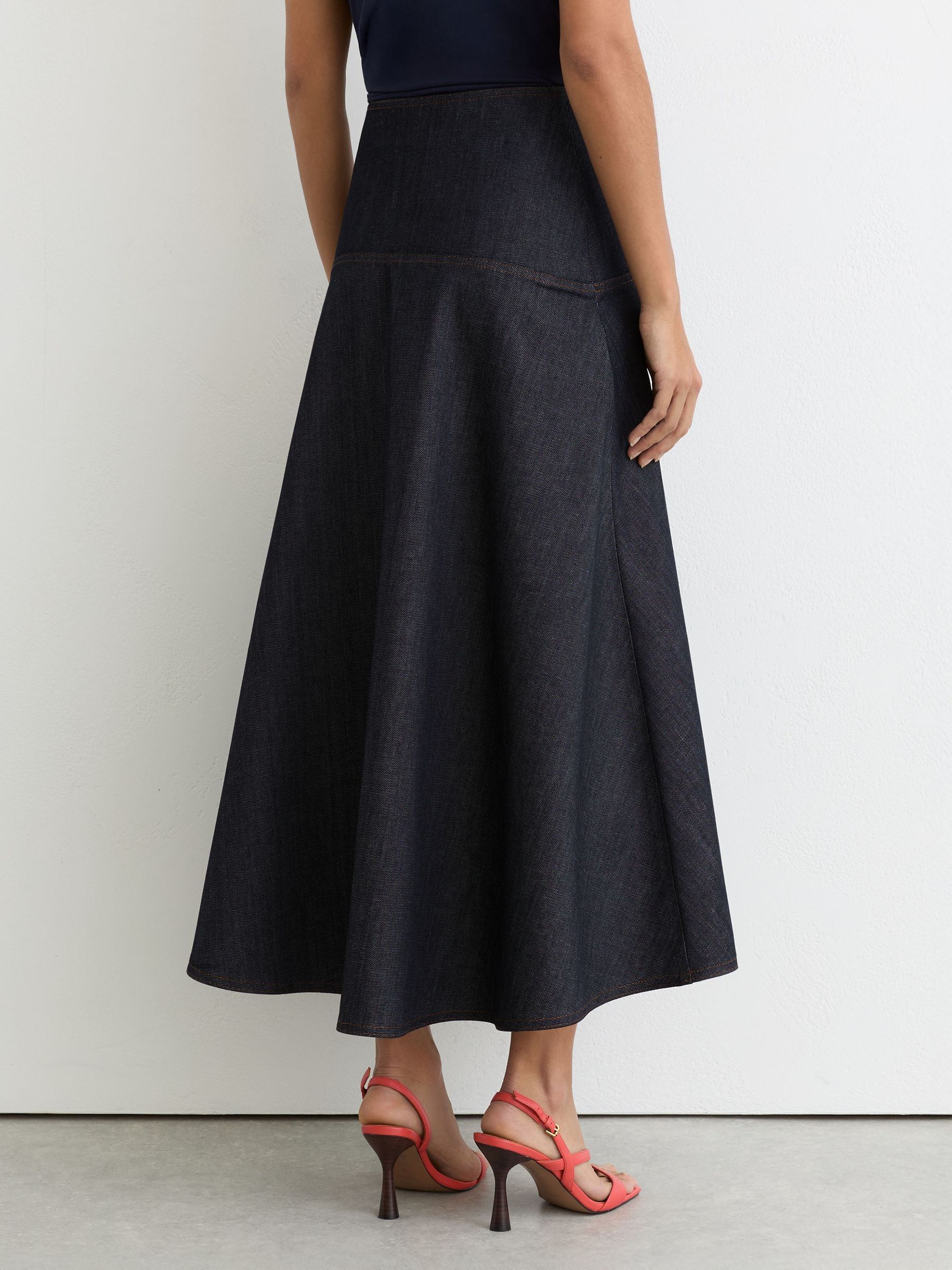 Buy Reiss Dark Blue Skylar Petite Button-Detail Denim Midi Skirt