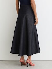 Reiss Dark Blue Skylar Petite Button-Detail Denim Midi Skirt - Image 4 of 7
