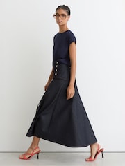 Reiss Dark Blue Skylar Petite Button-Detail Denim Midi Skirt - Image 5 of 7