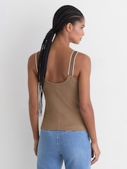 Reiss Camel/Ivory Vinnie Stretch-Cotton Hardware-Detail Vest - Image 4 of 6