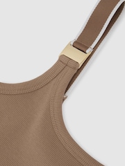 Reiss Camel/Ivory Vinnie Stretch-Cotton Hardware-Detail Vest - Image 6 of 6