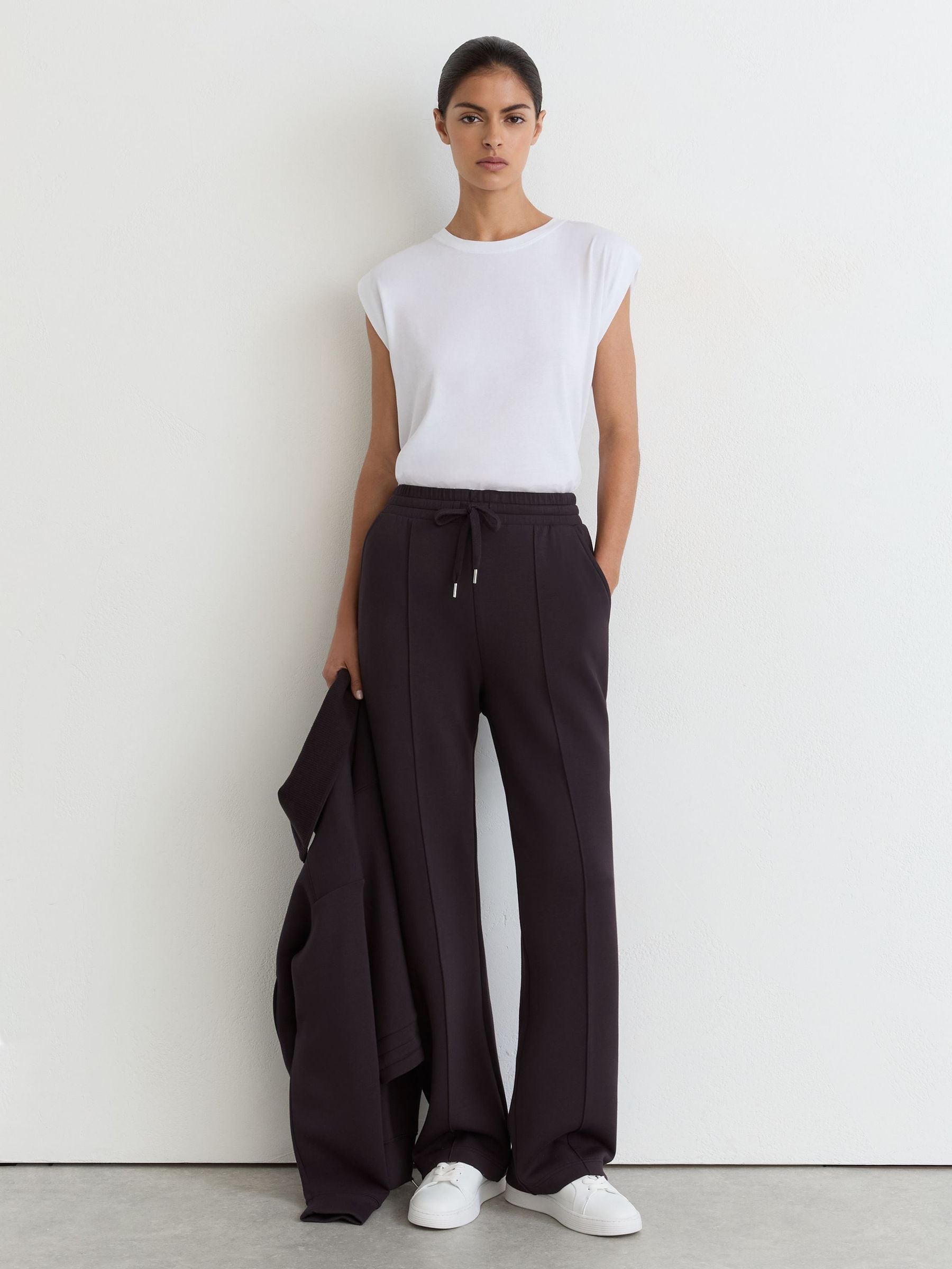 Reiss Grape Burgundy Premium Interlock Wide-leg Joggers