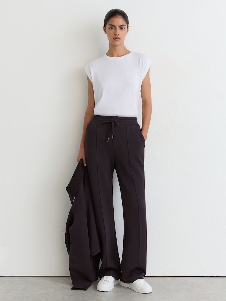 Reiss Grape Burgundy Jemma Premium Interlock Wide-Leg Joggers - Image 1 of 7