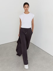Reiss Grape Burgundy Jemma Premium Interlock Wide-Leg Joggers - Image 4 of 7