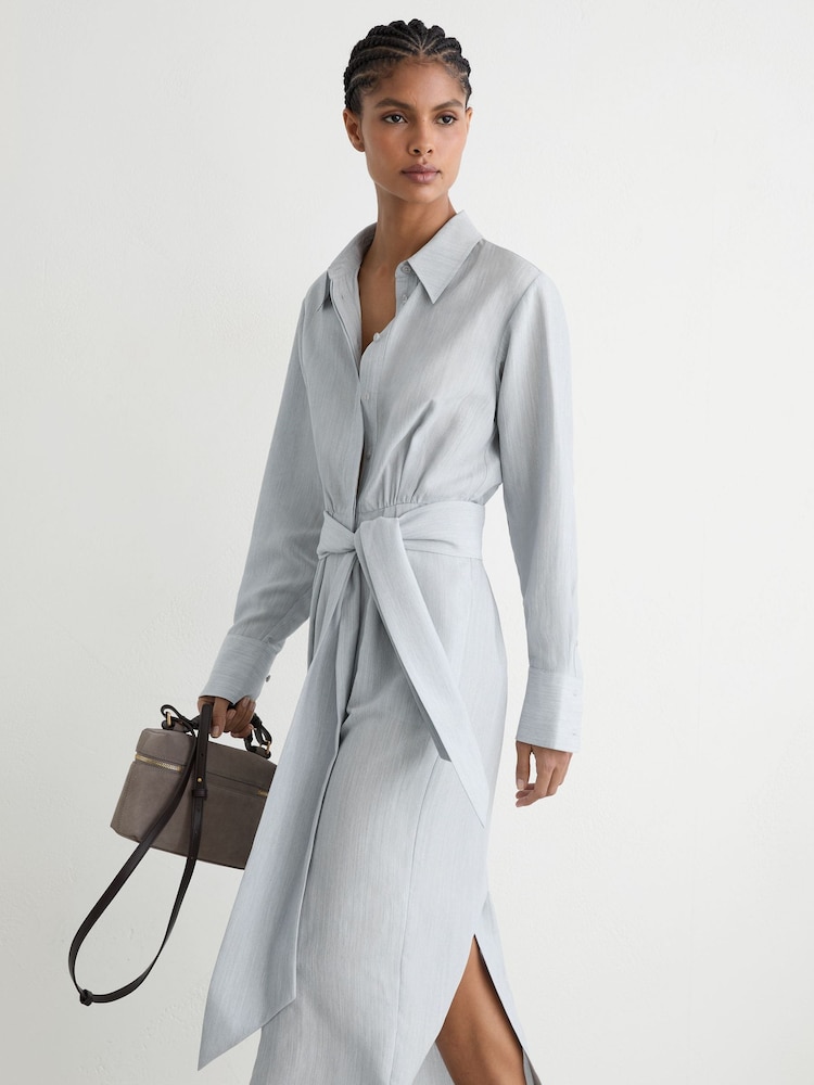 Reiss Blue Gianna Modal-Blend Tie-Waist Shirt Dress - Image 1 of 7 Reiss Blue Gianna Modal-Blend Tie-Waist Shirt Dress - Image 1 of 7