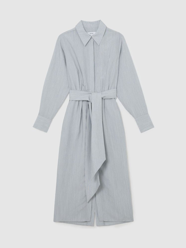 Reiss Blue Gianna Modal-Blend Tie-Waist Shirt Dress - Image 2 of 7 Reiss Blue Gianna Modal-Blend Tie-Waist Shirt Dress - Image 2 of 7