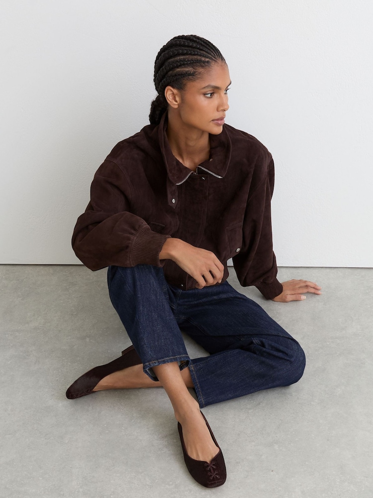 Reiss Burgundy Adrianna Pony Hair-Effect Leather Lace-Up Ballet Flats - Image 1 of 6 Reiss Burgundy Adrianna Pony Hair-Effect Leather Lace-Up Ballet Flats - Image 1 of 6