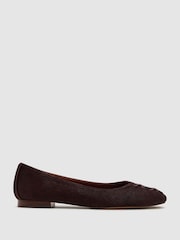 Reiss Burgundy Adrianna Pony Hair-Effect Leather Lace-Up Ballet Flats - Image 2 of 6