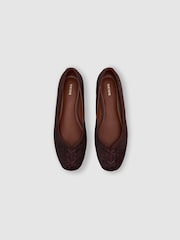 Reiss Burgundy Adrianna Pony Hair-Effect Leather Lace-Up Ballet Flats - Image 3 of 6