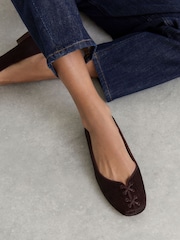 Reiss Burgundy Adrianna Pony Hair-Effect Leather Lace-Up Ballet Flats - Image 4 of 6