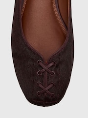Reiss Burgundy Adrianna Pony Hair-Effect Leather Lace-Up Ballet Flats - Image 6 of 6
