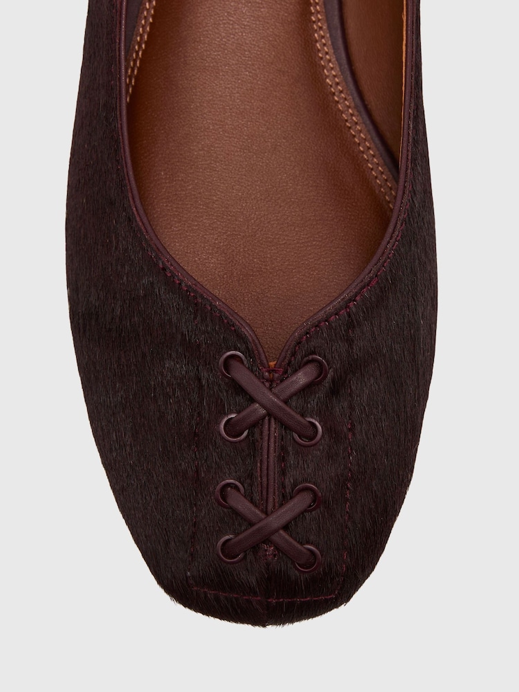 Reiss Burgundy Adrianna Pony Hair-Effect Leather Lace-Up Ballet Flats - Image 6 of 6 Reiss Burgundy Adrianna Pony Hair-Effect Leather Lace-Up Ballet Flats - Image 6 of 6