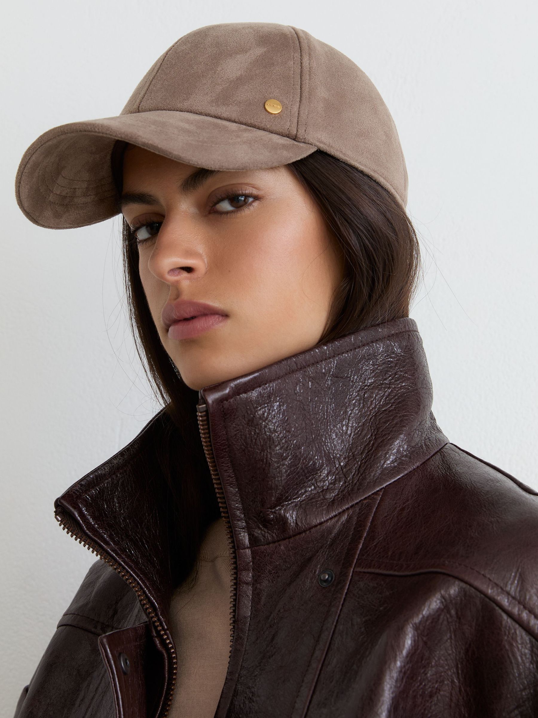 Reiss Taupe Faux Suede Baseball-style Cap