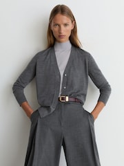 Reiss Charcoal Grey Simi Merino Wool V-Neck Cardigan - Image 1 of 6