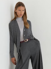 Reiss Charcoal Grey Simi Merino Wool V-Neck Cardigan - Image 3 of 6