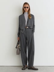 Reiss Charcoal Grey Simi Merino Wool V-Neck Cardigan - Image 4 of 6