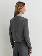 Reiss Charcoal Grey Simi Merino Wool V-Neck Cardigan - Image 5 of 6